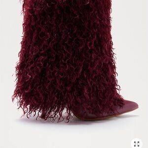 Fashion Nova Maroon Fur Heeled Boots
